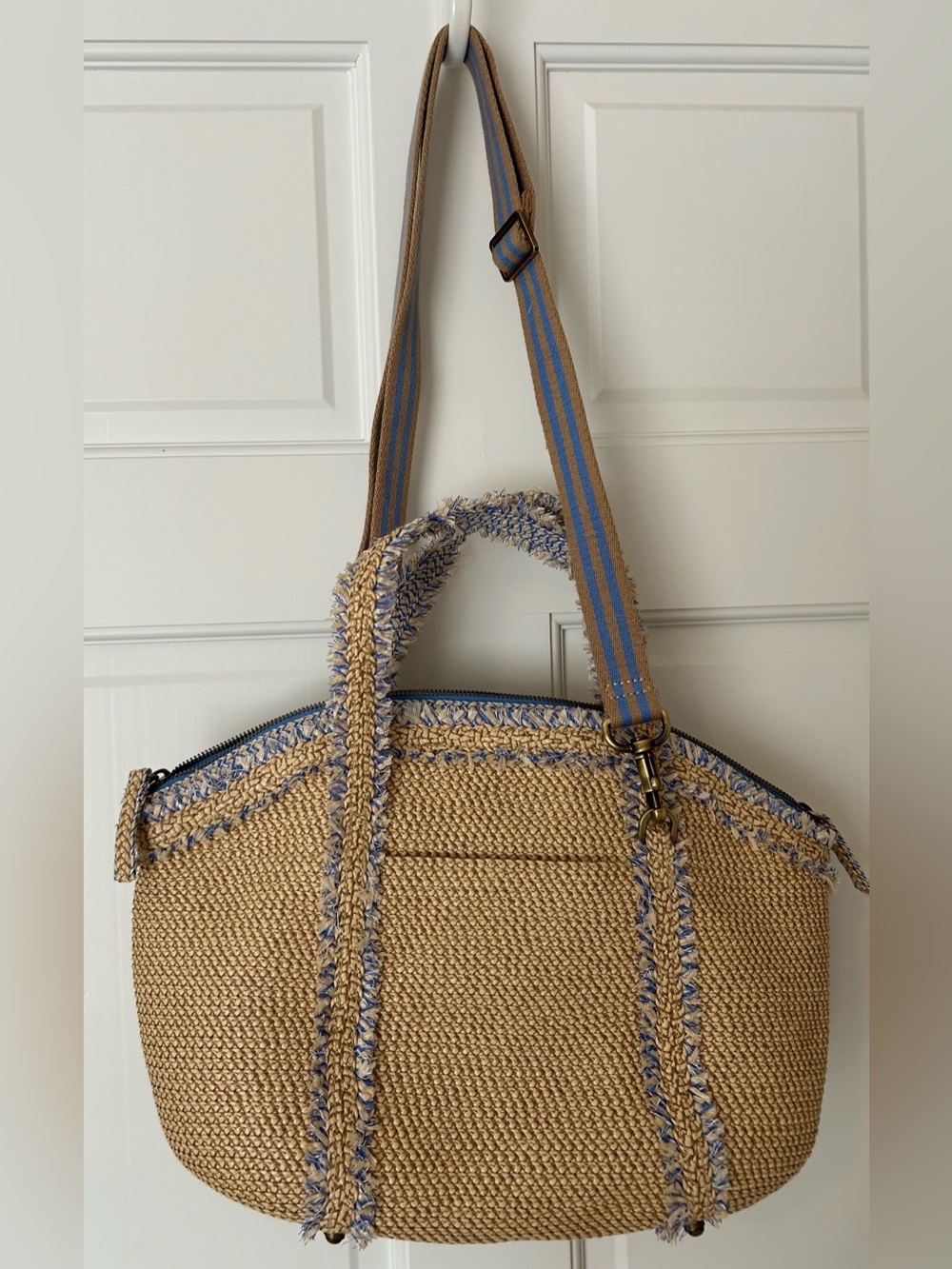 Eric Javits Natural Straw Tote with Blue Trim - Picture 6 of 10